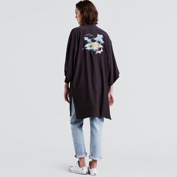 Levi's Kimono Women's Black Embroidered Jacket Top Size M/L - Picture 1 of 11
